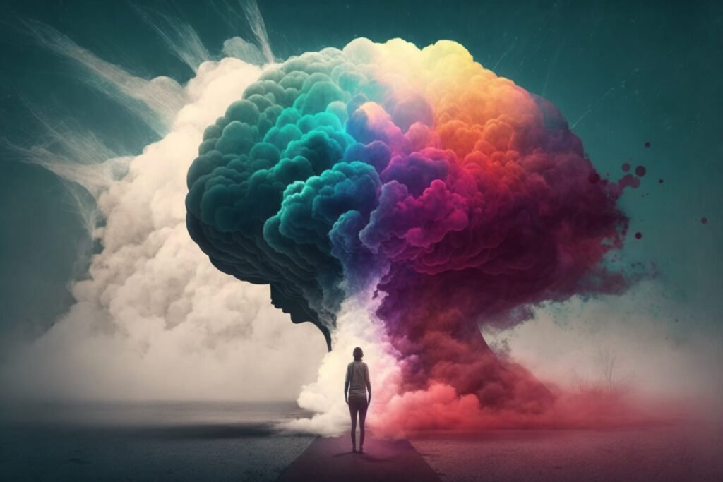 An illustration showcasing the confusion and lack of clarity associated with a foggy brain. Mental health concept.